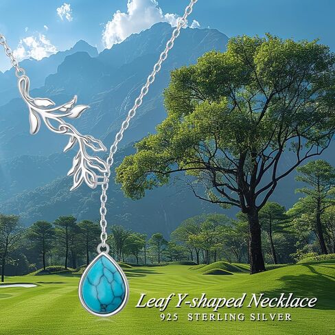 S925 Sterling Silver Long Y Leaf Adjustable Necklaces Turquoise Jewelry Gift for Women in Saudi Arabia