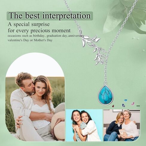 S925 Sterling Silver Long Y Leaf Adjustable Necklaces Turquoise Jewelry Gift for Women in Saudi Arabia