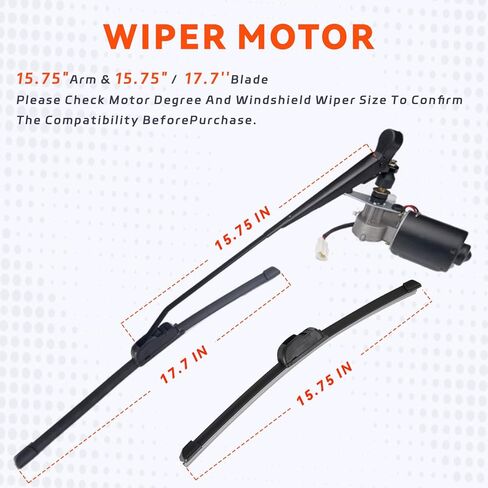 Universal UTV Wiper Motor Kit Compatible with Polaris RZR, Ranger, Mule, Teryx Includes 15.75" Wiper Arm & 17.7"/15.75" Blades, 95° Wipe Angle, Heavy Duty 12V High Torque for Off-Road, Farm in Saudi Arabia