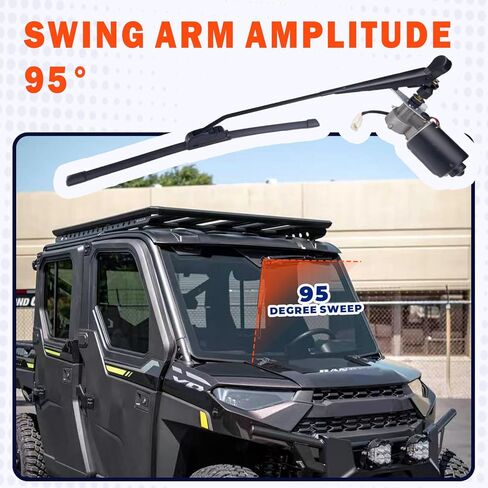 Universal UTV Wiper Motor Kit Compatible with Polaris RZR, Ranger, Mule, Teryx Includes 15.75" Wiper Arm & 17.7"/15.75" Blades, 95° Wipe Angle, Heavy Duty 12V High Torque for Off-Road, Farm in Saudi Arabia