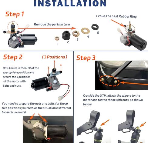 Universal UTV Wiper Motor Kit Compatible with Polaris RZR, Ranger, Mule, Teryx Includes 15.75" Wiper Arm & 17.7"/15.75" Blades, 95° Wipe Angle, Heavy Duty 12V High Torque for Off-Road, Farm in Saudi Arabia
