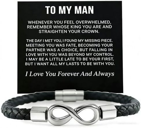 To My Man Leather Bracelet,Stainless Steel Valentine's Day Birthday Christmas Anniversary Fathers Gift Jewelrys for Your Boyfriend Or Husband in Kuwait