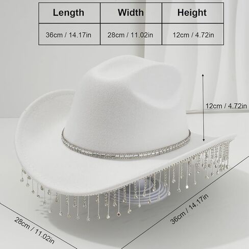 Women Men Cowboy Hat with Dangling Chain Diamante Stones Sparkle Cowboy Hat for Novelty Fancy Dress Party Cowgirl Halloween (Lake Blue) in Saudi Arabia