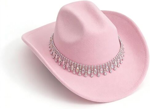 A Unique Pink European-Style Elegant hat, paired with a Jazz-Inspired Cowboy hat and Gemstone-Water Diamond Accessories. in Saudi Arabia