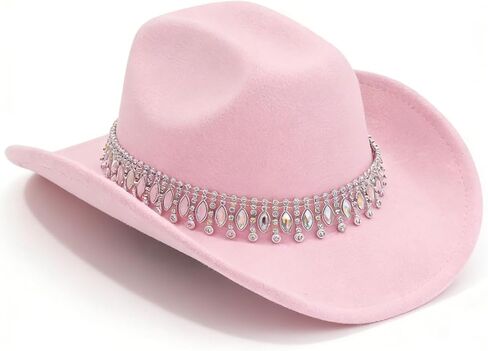 A Unique Pink European-Style Elegant hat, paired with a Jazz-Inspired Cowboy hat and Gemstone-Water Diamond Accessories. in Saudi Arabia
