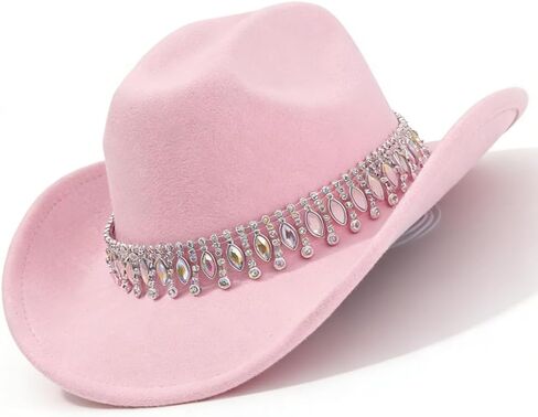 A Unique Pink European-Style Elegant hat, paired with a Jazz-Inspired Cowboy hat and Gemstone-Water Diamond Accessories. in Saudi Arabia