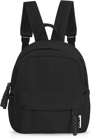 Women’s Small Backpack, Ladies Lightweight Corduroy Backpack, Casual Multi Compartments Travel Daypack Purse (Black) in Saudi Arabia