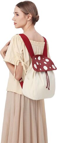 FURPHI Renaissance Mushroom Backpack Lightweight Drawstring Canvas Bag Ren Faire Larp Accessories (A) in Saudi Arabia