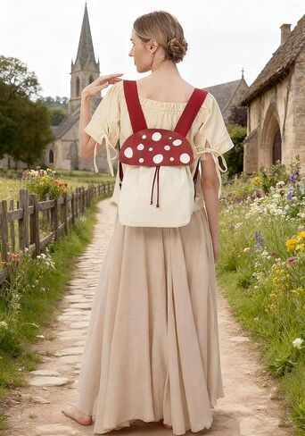 FURPHI Renaissance Mushroom Backpack Lightweight Drawstring Canvas Bag Ren Faire Larp Accessories (A) in Saudi Arabia