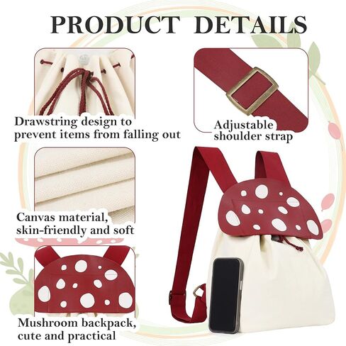 FURPHI Renaissance Mushroom Backpack Lightweight Drawstring Canvas Bag Ren Faire Larp Accessories (A) in Saudi Arabia