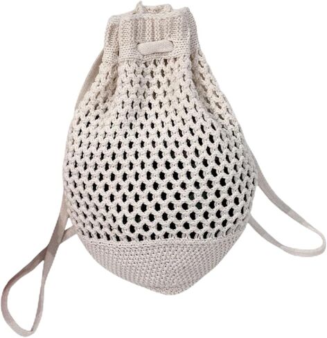 ENBEI Small Crochet drawstring Backpack Handmade crochet Purse for Beach,Travel, Beach Bag for Women,Lightweight Mesh Bag (khaki) in Kuwait