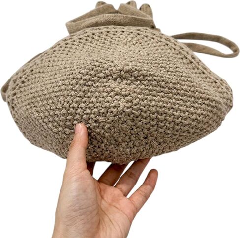 ENBEI Small Crochet drawstring Backpack Handmade crochet Purse for Beach,Travel, Beach Bag for Women,Lightweight Mesh Bag (khaki) in Kuwait