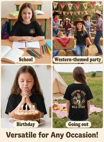 Girls Cowgirl Western Shirts - Kids Rodeo Horse Short Sleeve Graphic Country Soul Wild Spirit Floral Summer Tops in Saudi Arabia