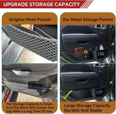 2 قطعة منظم جيب معدني للباب الأمامي متوافق مع صندوق تخزين 2018-2026 Jeep Wrangler JL JLU 4XE، 2020-2026 Gladiator JT (غير مناسب لمقاعد الطاقة) in Kuwait