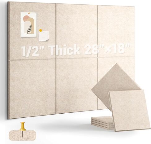1/2" Thick Cork Board for Office, 6 Pack Felt Wall Tiles -28"x18" with Safe Adhesive Tabs, Large Bulletin Board, Push Pin Board Organizer Wall - Beige in Saudi Arabia