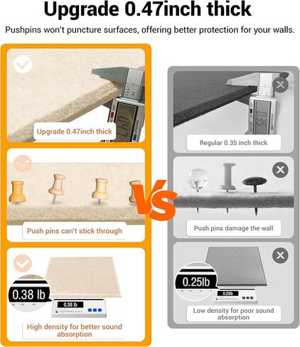 1/2" Thick Cork Board for Office, 6 Pack Felt Wall Tiles -28"x18" with Safe Adhesive Tabs, Large Bulletin Board, Push Pin Board Organizer Wall - Beige in Saudi Arabia