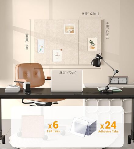 1/2" Thick Cork Board for Office, 6 Pack Felt Wall Tiles -28"x18" with Safe Adhesive Tabs, Large Bulletin Board, Push Pin Board Organizer Wall - Beige in Saudi Arabia