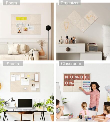 1/2" Thick Cork Board for Office, 6 Pack Felt Wall Tiles -28"x18" with Safe Adhesive Tabs, Large Bulletin Board, Push Pin Board Organizer Wall - Beige in Saudi Arabia