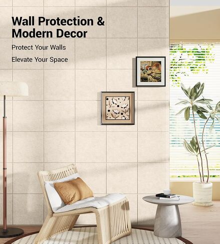 1/2" Thick Cork Board for Office, 6 Pack Felt Wall Tiles -28"x18" with Safe Adhesive Tabs, Large Bulletin Board, Push Pin Board Organizer Wall - Beige in Saudi Arabia