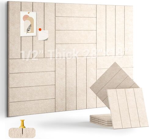 1/2" Thick Cork Board for Office, 6 Pack Felt Wall Tiles -28"x18" with Safe Adhesive Tabs, Large Bulletin Board, Push Pin Board Organizer Wall - Beige in Saudi Arabia