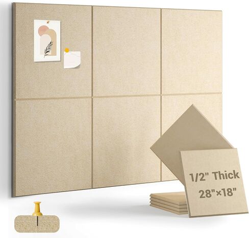 1/2" Thick Cork Board for Office, 6 Pack Felt Wall Tiles -28"x18" with Safe Adhesive Tabs, Large Bulletin Board, Push Pin Board Organizer Wall - Beige in Saudi Arabia