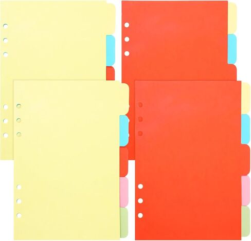 4 Sets A5 Horizontal Binder Divider Index Page Tab Cards 6 Holes Insertable Plastic Index Divider Sheets for Binders Notebooks Travel Diary Journal Personal Planner Binder Dividers in Saudi Arabia