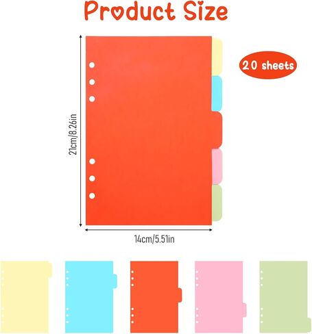 4 Sets A5 Horizontal Binder Divider Index Page Tab Cards 6 Holes Insertable Plastic Index Divider Sheets for Binders Notebooks Travel Diary Journal Personal Planner Binder Dividers in Saudi Arabia