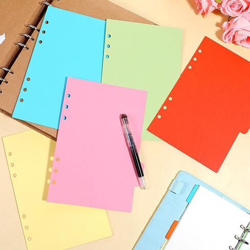 4 Sets A5 Horizontal Binder Divider Index Page Tab Cards 6 Holes Insertable Plastic Index Divider Sheets for Binders Notebooks Travel Diary Journal Personal Planner Binder Dividers in Saudi Arabia