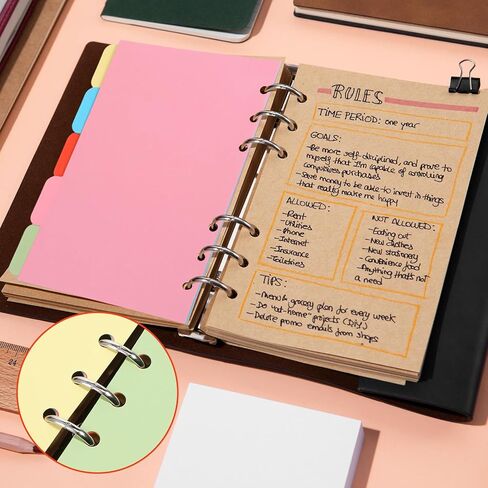 4 Sets A5 Horizontal Binder Divider Index Page Tab Cards 6 Holes Insertable Plastic Index Divider Sheets for Binders Notebooks Travel Diary Journal Personal Planner Binder Dividers in Saudi Arabia