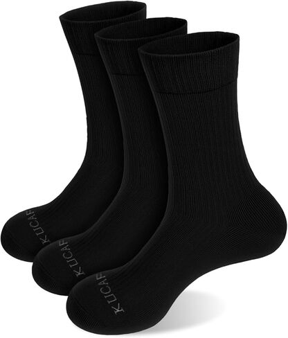 Men's Thermal Hiking Socks 3 & 5-Pack - Striped Crew Socks with Cushioned Foot, Seamless Toe for Warmth & Breathability (3, 3 Black) in Saudi Arabia