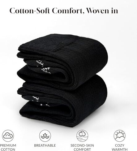 Men's Thermal Hiking Socks 3 & 5-Pack - Striped Crew Socks with Cushioned Foot, Seamless Toe for Warmth & Breathability (3, 3 Black) in Saudi Arabia