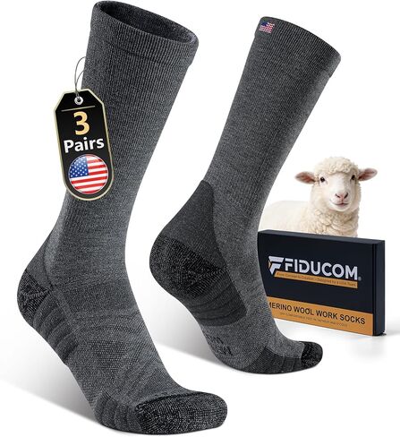 Merino Wool Work Boot Socks for Men Warm Cushioned Crew Socks Moisture-Wicking for Heavy Duty Long Shifts in Saudi Arabia