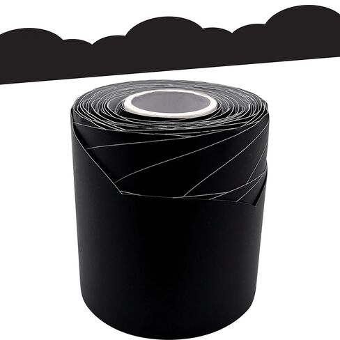 حواف ملفوفة على شكل سكالوب سوداء فاخرة من المعلم - 50 قدمًا - تزيين لوحات الإعلانات والجدران والمكاتب والنوافذ والأبواب والخزائن والمدارس والفصول الدراسية والمدرسة المنزلية والمكاتب in Kuwait