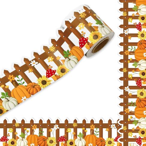 JarThenaAMCS 32.8Ft Pumpkin Bulletin Board Border Watercolor Pumpkin Sunflower Fence Die Cut Trim Border Roll for Fall Classroom Chalkboard School in Saudi Arabia