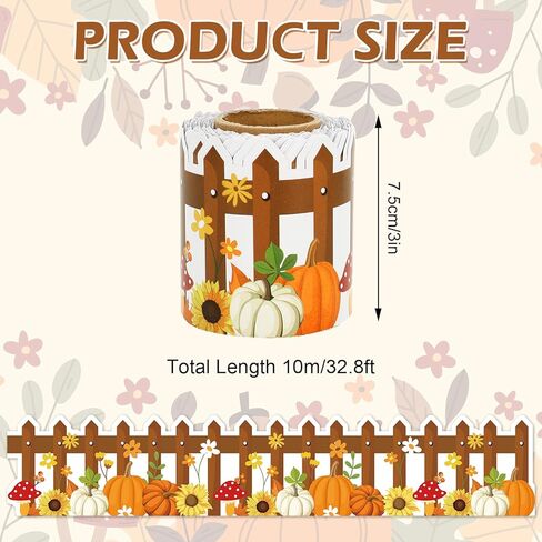 JarThenaAMCS 32.8Ft Pumpkin Bulletin Board Border Watercolor Pumpkin Sunflower Fence Die Cut Trim Border Roll for Fall Classroom Chalkboard School in Saudi Arabia
