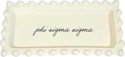 طبق مجوهرات Phi Sigma Sigma من متجر نادي نسائي - صينية سيراميك مستطيلة لامعة مع اسم نادي نسائي بخط متصل، طبق حلقي سيراميك متعدد الوظائف، مثالي للمجوهرات والمفاتيح in Saudi Arabia