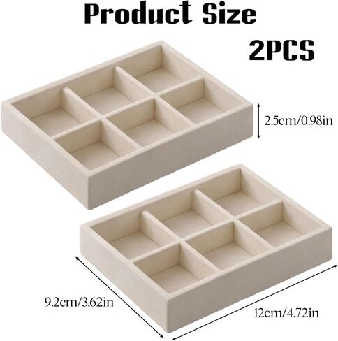 2 Pcs Jewelry Drawer Organizer Trays, Jewelry-Storage Tray, Stackable Jewelry Organizer Trays, Mini Jewelry-Drawer Organizers, Container Display Case for Earrings, Bracelets, Necklace (Beige) in Saudi Arabia