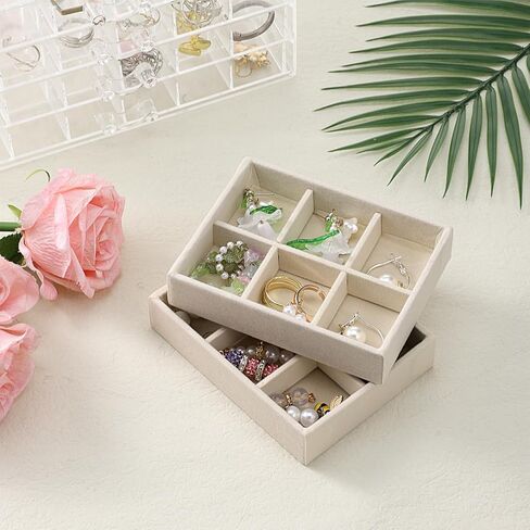 2 Pcs Jewelry Drawer Organizer Trays, Jewelry-Storage Tray, Stackable Jewelry Organizer Trays, Mini Jewelry-Drawer Organizers, Container Display Case for Earrings, Bracelets, Necklace (Beige) in Saudi Arabia
