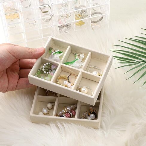 2 Pcs Jewelry Drawer Organizer Trays, Jewelry-Storage Tray, Stackable Jewelry Organizer Trays, Mini Jewelry-Drawer Organizers, Container Display Case for Earrings, Bracelets, Necklace (Beige) in Saudi Arabia
