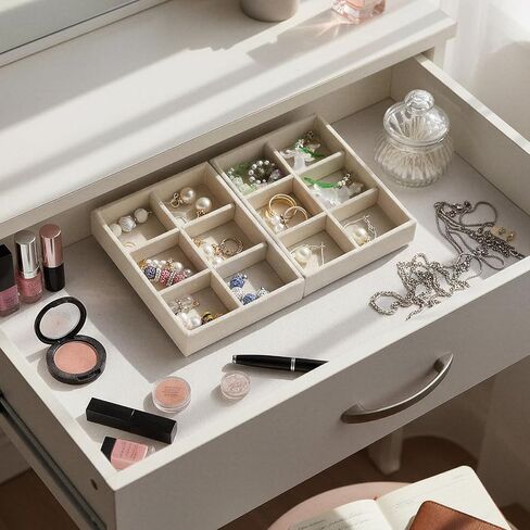 2 Pcs Jewelry Drawer Organizer Trays, Jewelry-Storage Tray, Stackable Jewelry Organizer Trays, Mini Jewelry-Drawer Organizers, Container Display Case for Earrings, Bracelets, Necklace (Beige) in Saudi Arabia