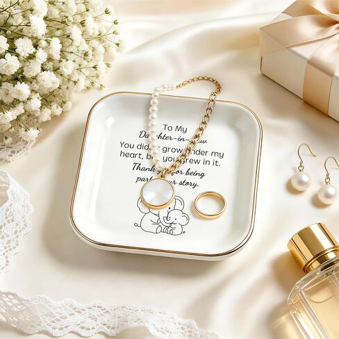 PUDDING CABIN هدايا عيد ميلاد لابنتها في طبق المجوهرات شكرًا لكونك بعيدًا عن قصتي - هدايا عيد الأم لابنتها في حفل الزفاف، طبق حلية من السيراميك مقاس 10.16 سم in Kuwait