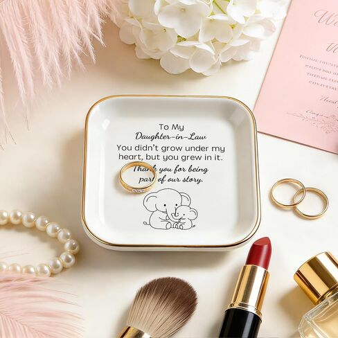 PUDDING CABIN هدايا عيد ميلاد لابنتها في طبق المجوهرات شكرًا لكونك بعيدًا عن قصتي - هدايا عيد الأم لابنتها في حفل الزفاف، طبق حلية من السيراميك مقاس 10.16 سم in Kuwait