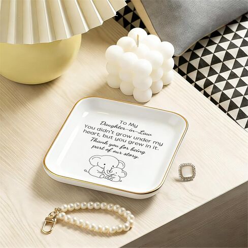 PUDDING CABIN هدايا عيد ميلاد لابنتها في طبق المجوهرات شكرًا لكونك بعيدًا عن قصتي - هدايا عيد الأم لابنتها في حفل الزفاف، طبق حلية من السيراميك مقاس 10.16 سم in Kuwait