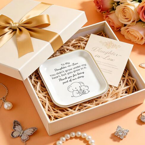 PUDDING CABIN هدايا عيد ميلاد لابنتها في طبق المجوهرات شكرًا لكونك بعيدًا عن قصتي - هدايا عيد الأم لابنتها في حفل الزفاف، طبق حلية من السيراميك مقاس 10.16 سم in Kuwait