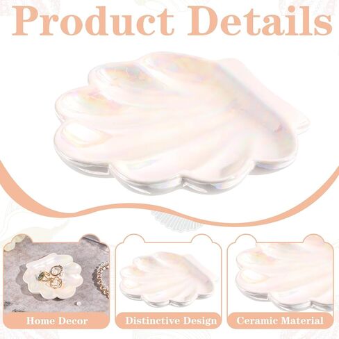 Seashell Ceramic Jewelry Tray Pearlescent Seashell Jewelry Holder Decorative Ring Holder Dish Cute Trinket Dish for Birthday Gifts Home Decor Vanity Accessories in Saudi Arabia