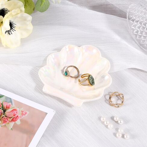 Seashell Ceramic Jewelry Tray Pearlescent Seashell Jewelry Holder Decorative Ring Holder Dish Cute Trinket Dish for Birthday Gifts Home Decor Vanity Accessories in Saudi Arabia