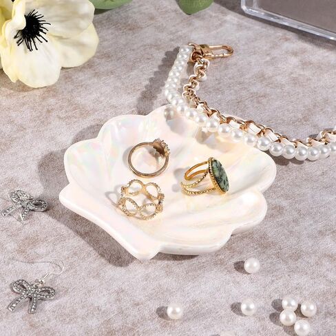 Seashell Ceramic Jewelry Tray Pearlescent Seashell Jewelry Holder Decorative Ring Holder Dish Cute Trinket Dish for Birthday Gifts Home Decor Vanity Accessories in Saudi Arabia