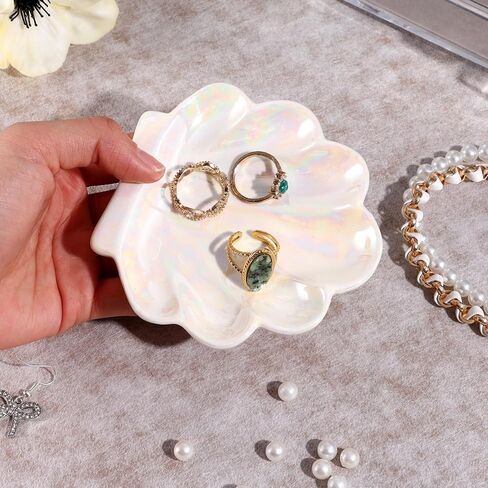 Seashell Ceramic Jewelry Tray Pearlescent Seashell Jewelry Holder Decorative Ring Holder Dish Cute Trinket Dish for Birthday Gifts Home Decor Vanity Accessories in Saudi Arabia