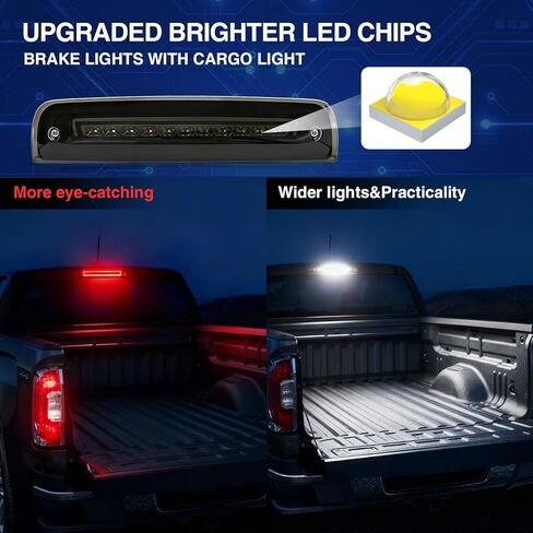 Third Brake Light Fit for 2009-2018 Dodge Ram 1500 2500 3500 4500 5500,Upgraded Plug&Play Smoked Lens 3rd Brake Light with Cargo Lights fit for Dodge Ram 1500 Accessories in Saudi Arabia