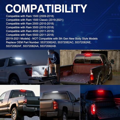 Third Brake Light Fit for 2009-2018 Dodge Ram 1500 2500 3500 4500 5500,Upgraded Plug&Play Smoked Lens 3rd Brake Light with Cargo Lights fit for Dodge Ram 1500 Accessories in Saudi Arabia